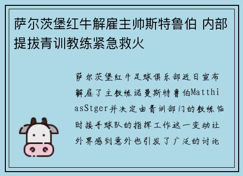 萨尔茨堡红牛解雇主帅斯特鲁伯 内部提拔青训教练紧急救火